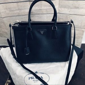 Prada Saffiano Lux Double Zip Black Tote Bag